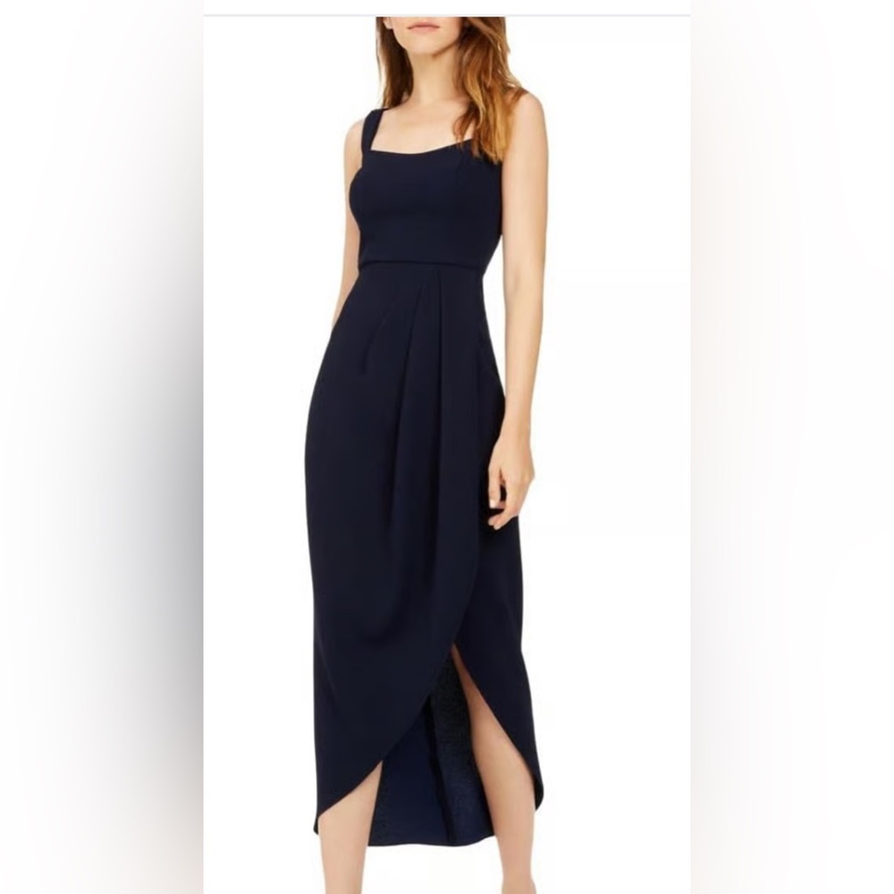 XSCAPE Women's Cocktail Dress Size 8 Blue Sleeveless A-Line Thigh Slit Midi